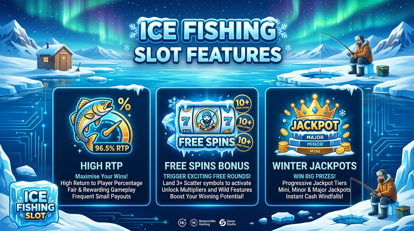 Panel de funciones y bonus de Ice Fishing